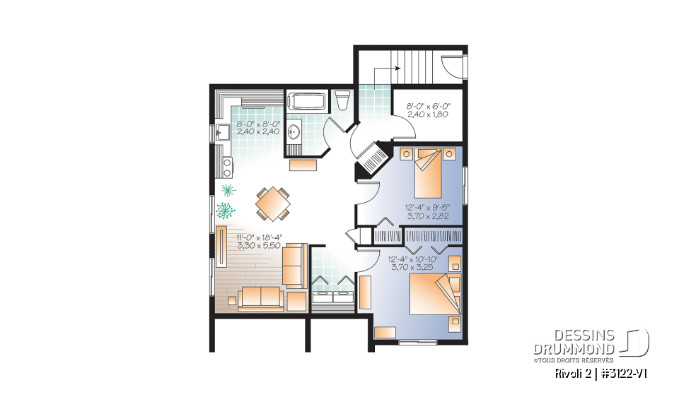 Sous-sol - Plan de DUPLEX de style champêtre avec galerie abritée au premier, 2 chambres / unité, buanderie, bon prix - Rivoli 2