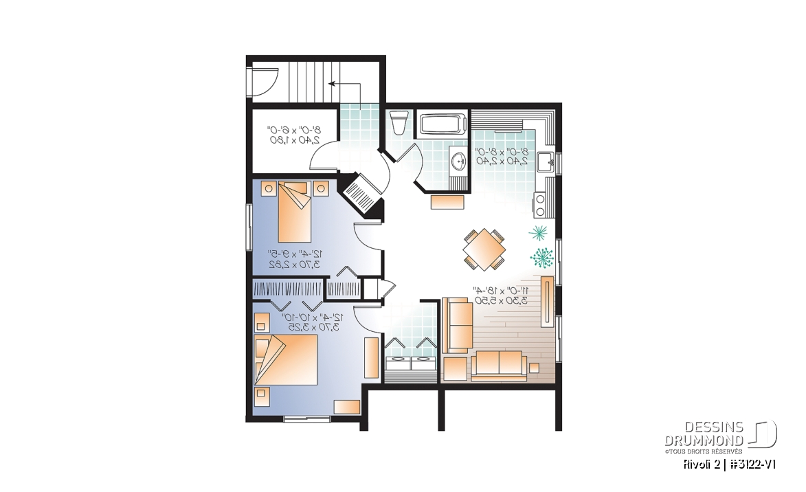 Sous-sol - Plan de DUPLEX de style champêtre avec galerie abritée au premier, 2 chambres / unité, buanderie, bon prix - Rivoli 2