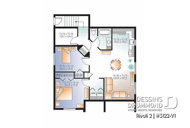 Sous-sol - Plan de DUPLEX de style champêtre avec galerie abritée au premier, 2 chambres / unité, buanderie, bon prix - Rivoli 2