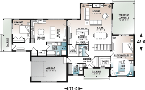 Rez-de-chaussée - Plan de maison bi-génération de style Farmhouse Moderne, avec garage, superbe terrasse abritée - Génération