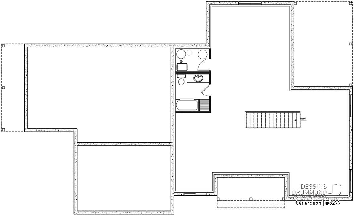 Sous-sol - Plan de maison bi-génération de style Farmhouse Moderne, avec garage, superbe terrasse abritée - Génération