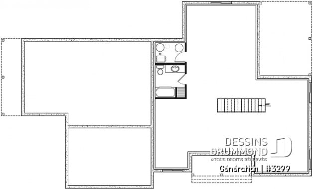 Sous-sol - Plan de maison bi-génération de style Farmhouse Moderne, avec garage, superbe terrasse abritée - Génération
