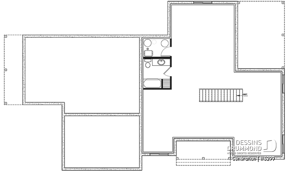 Sous-sol - Plan de maison bi-génération de style Farmhouse Moderne, avec garage, superbe terrasse abritée - Génération