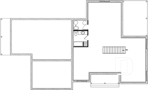 Sous-sol - Plan de maison bi-génération de style Farmhouse Moderne, avec garage, superbe terrasse abritée - Génération