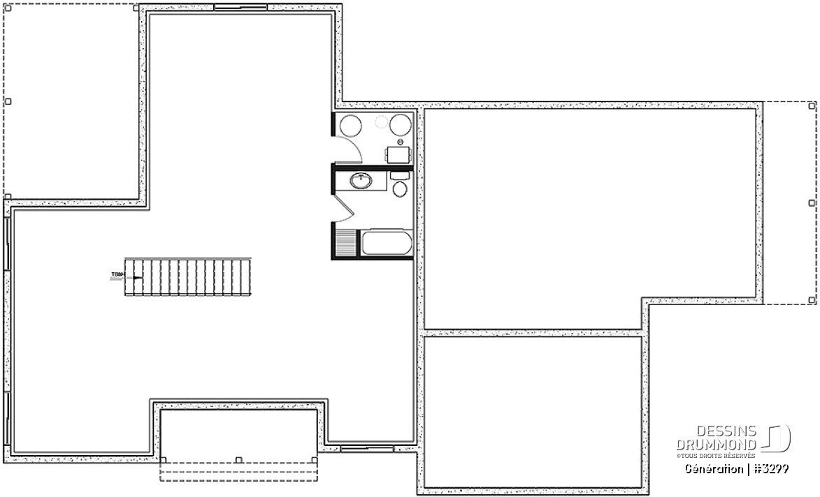 Sous-sol - Plan de maison bi-génération de style Farmhouse Moderne, avec garage, superbe terrasse abritée - Génération