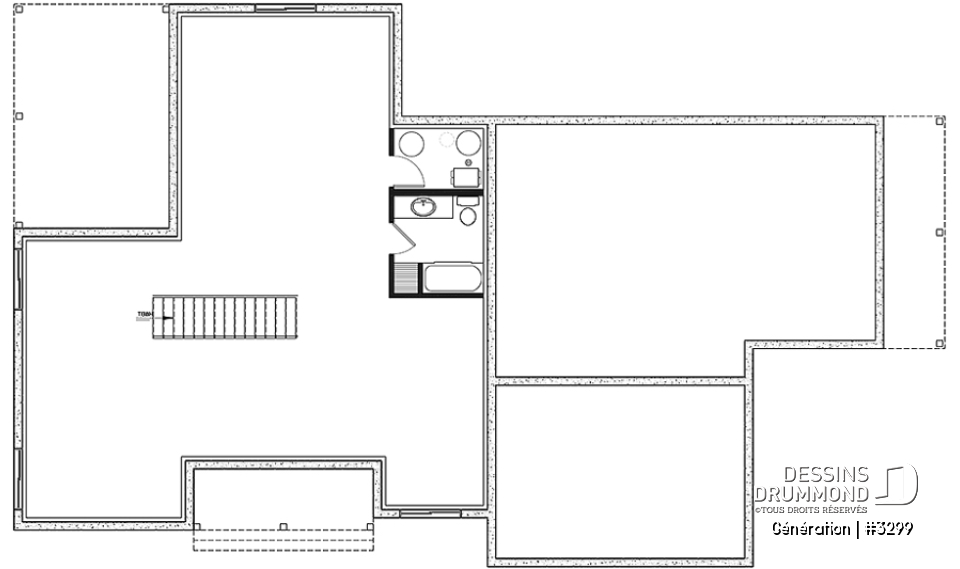 Sous-sol - Plan de maison bi-génération de style Farmhouse Moderne, avec garage, superbe terrasse abritée - Génération