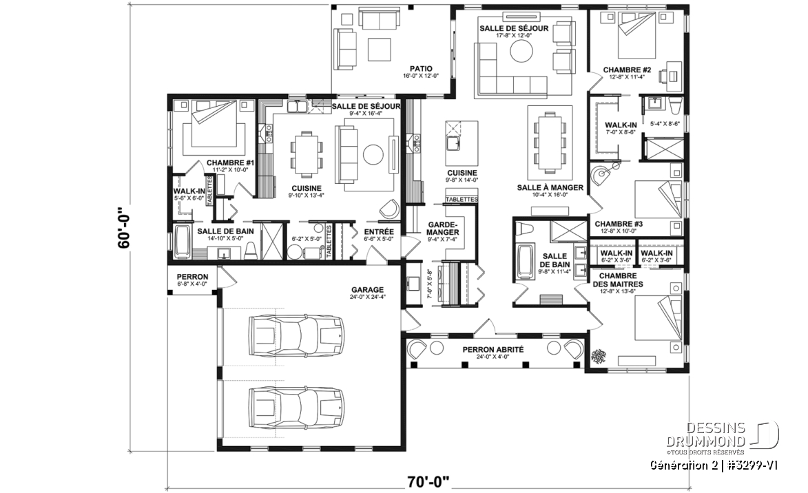 Rez-de-chaussée - Plan de maison intergénérationnelle proposant 3 chambres et 2 s.de bain au logement principal - Génération 2