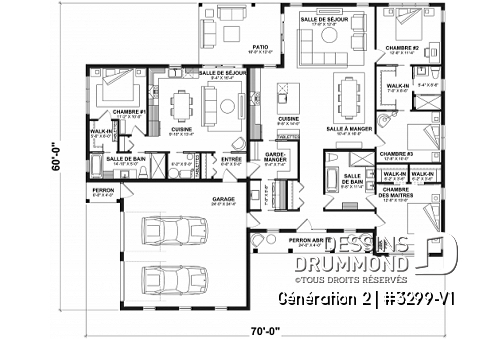 Rez-de-chaussée - Plan de maison intergénérationnelle proposant 3 chambres et 2 s.de bain au logement principal - Génération 2