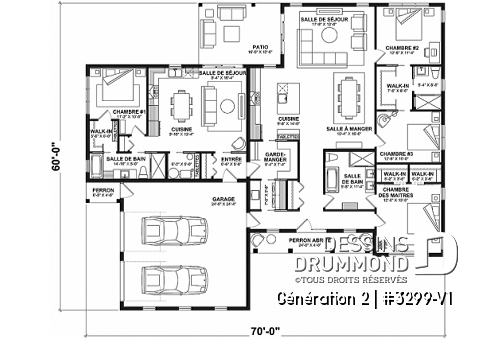 Rez-de-chaussée - Plan de maison intergénérationnelle proposant 3 chambres et 2 s.de bain au logement principal - Génération 2