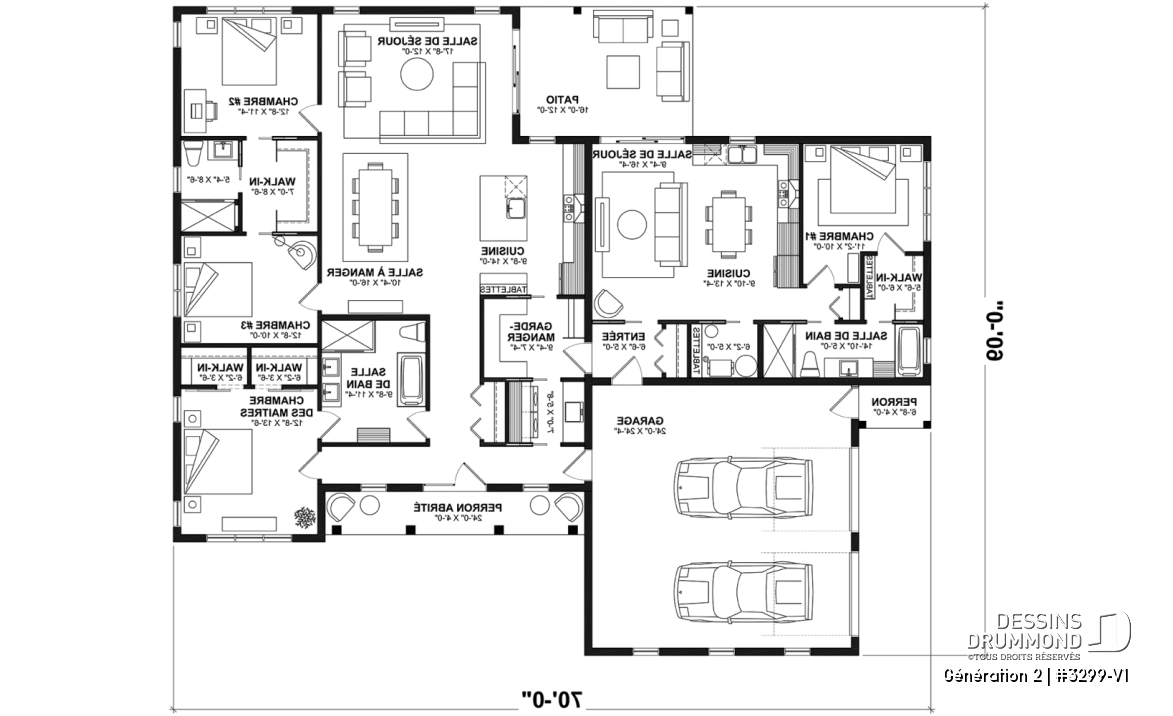 Rez-de-chaussée - Plan de maison intergénérationnelle proposant 3 chambres et 2 s.de bain au logement principal - Génération 2