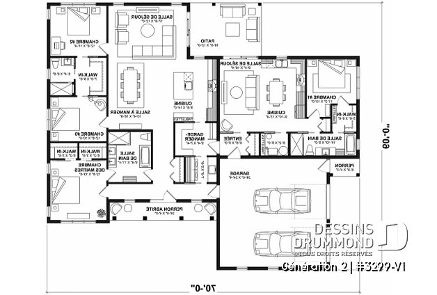 Rez-de-chaussée - Plan de maison intergénérationnelle proposant 3 chambres et 2 s.de bain au logement principal - Génération 2