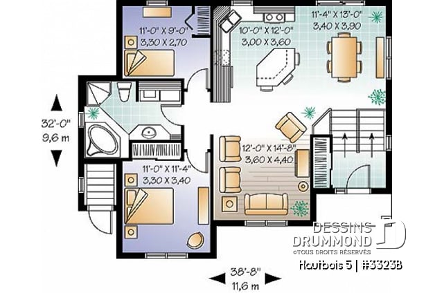 Rez-de-chaussée - Plan de maison avec bachelor au sous-sol, 3 chambres, 2 salles de séjour au propriétaire - Hautbois 5