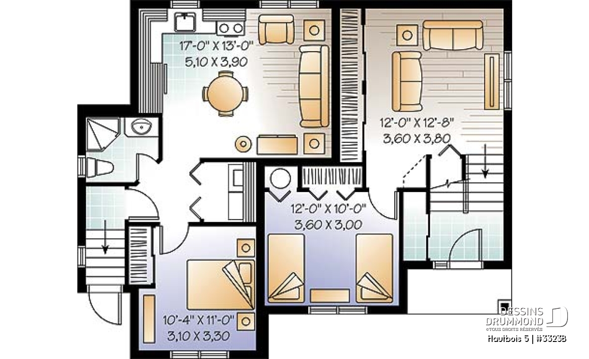 Sous-sol - Plan de maison avec bachelor au sous-sol, 3 chambres, 2 salles de séjour au propriétaire - Hautbois 5