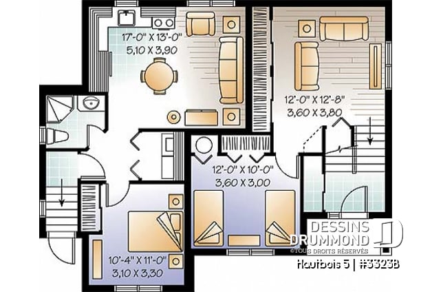 Sous-sol - Plan de maison avec bachelor au sous-sol, 3 chambres, 2 salles de séjour au propriétaire - Hautbois 5