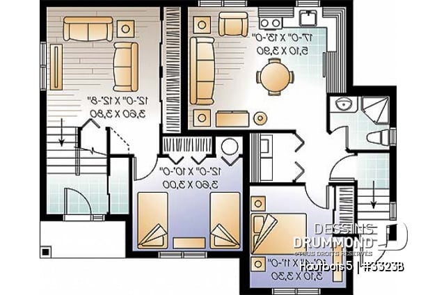 Sous-sol - Plan de maison avec bachelor au sous-sol, 3 chambres, 2 salles de séjour au propriétaire - Hautbois 5