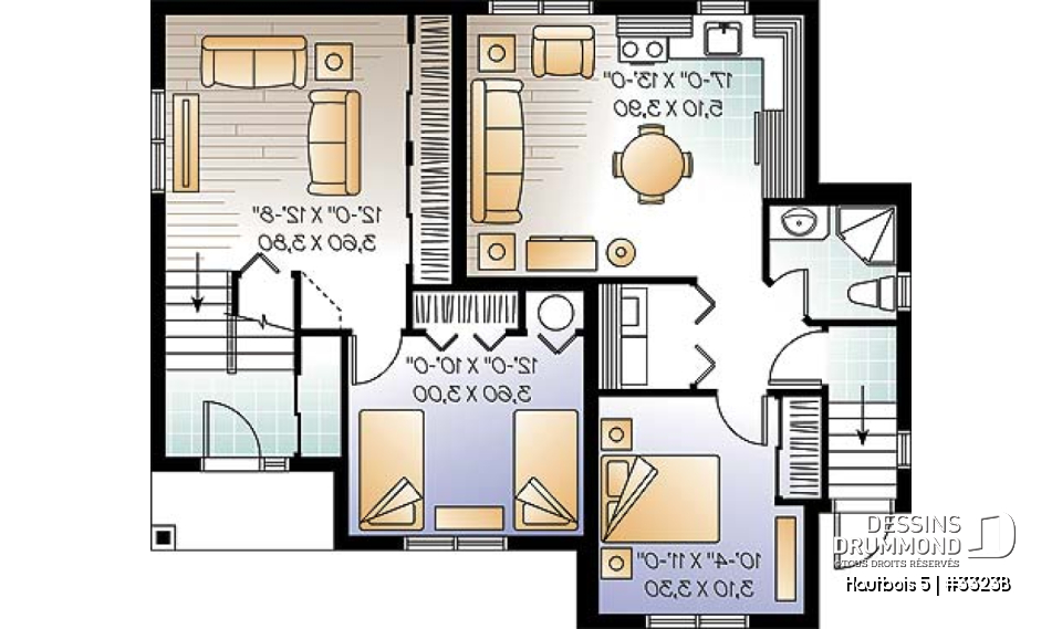 Sous-sol - Plan de maison avec bachelor au sous-sol, 3 chambres, 2 salles de séjour au propriétaire - Hautbois 5