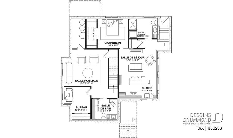 Sous-sol - Plain pied avec bachelor une chambre au sous-sol, idéal comme première maison! - Duo