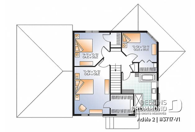 Étage - Plan de maison contemporaine avec appartement au sous-sol, 3 chambres au propriétaire, plafond 9', garage - Adèle 2