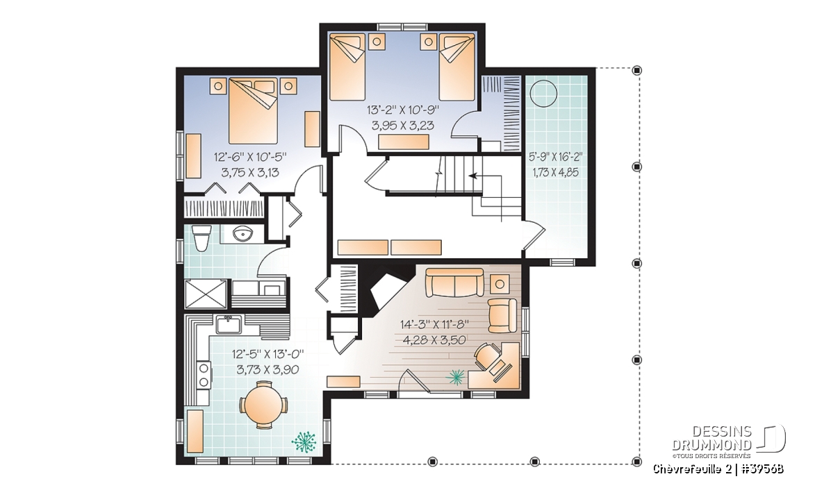 Sous-sol - Plan de chalet ou maison champêtre, 5 chambres, bachelor au sous-sol, mezzanine, coin bureau - Chèvrefeuille 2