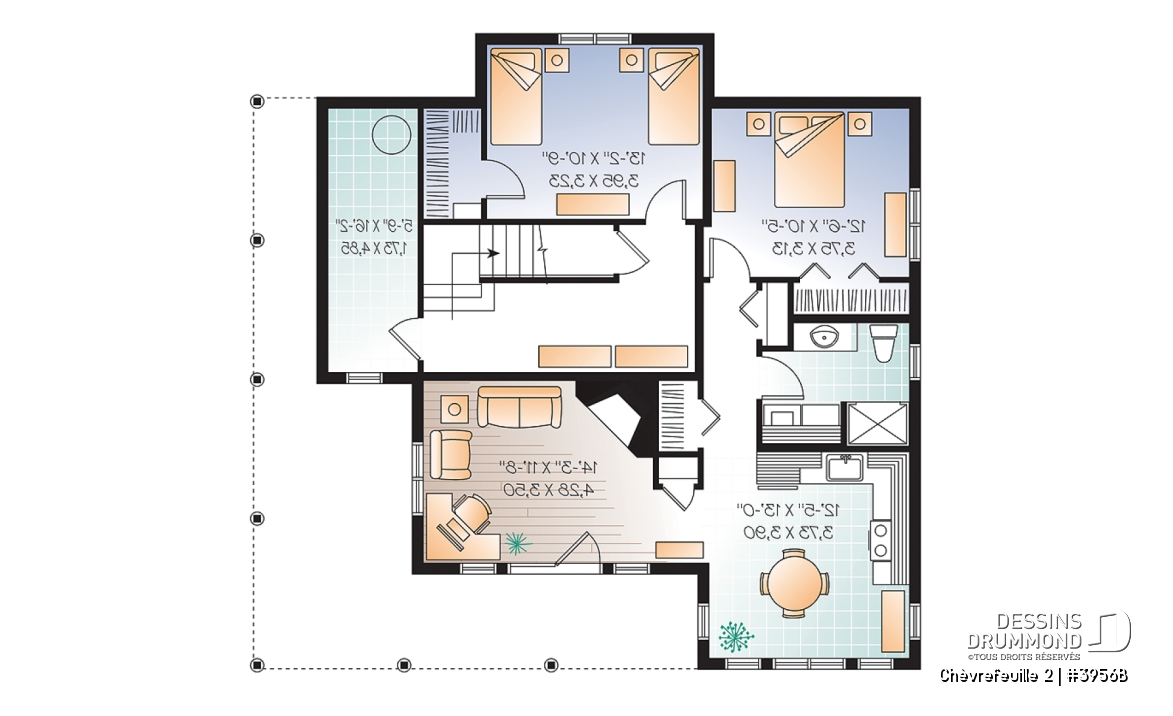 Sous-sol - Plan de chalet ou maison champêtre, 5 chambres, bachelor au sous-sol, mezzanine, coin bureau - Chèvrefeuille 2