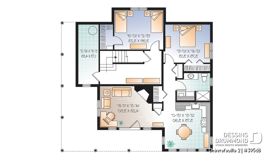 Sous-sol - Plan de chalet ou maison champêtre, 5 chambres, bachelor au sous-sol, mezzanine, coin bureau - Chèvrefeuille 2