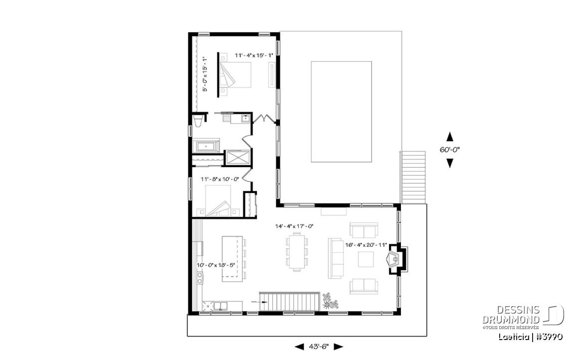 Rez-de-chaussée - Plan maison 2 à 4 chambres, intergénérationnelle, aménagement pour maximiser la vue sur piscine - Laeticia
