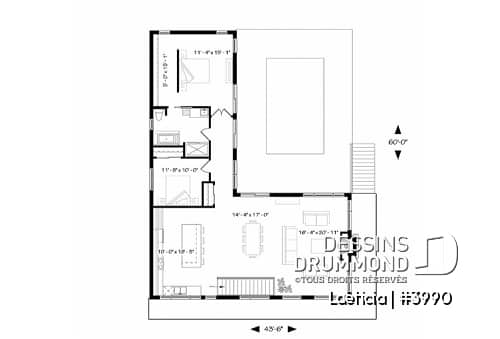 Rez-de-chaussée - Plan maison 2 à 4 chambres, intergénérationnelle, aménagement pour maximiser la vue sur piscine - Laeticia