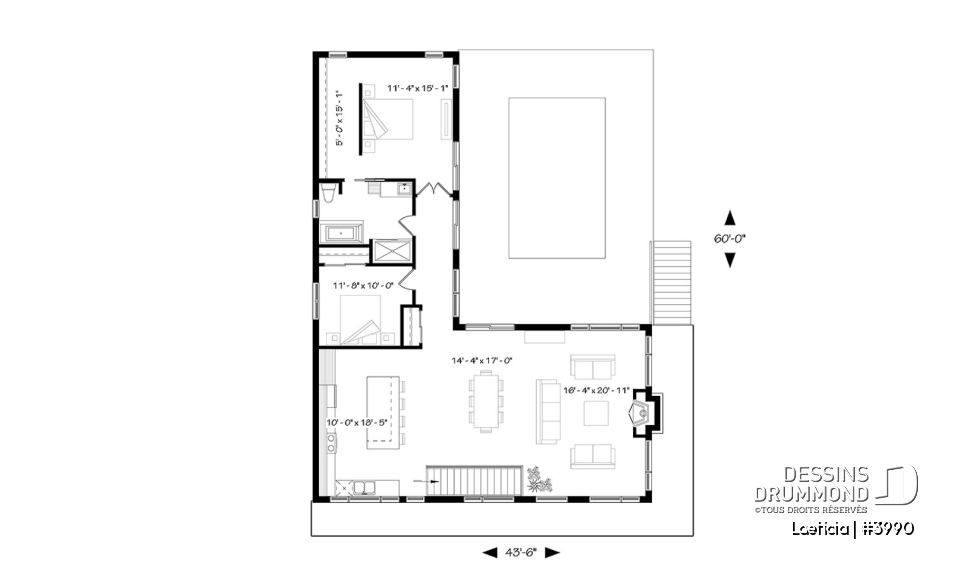 Rez-de-chaussée - Plan maison 2 à 4 chambres, intergénérationnelle, aménagement pour maximiser la vue sur piscine - Laeticia