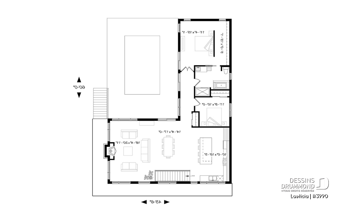 Rez-de-chaussée - Plan maison 2 à 4 chambres, intergénérationnelle, aménagement pour maximiser la vue sur piscine - Laeticia