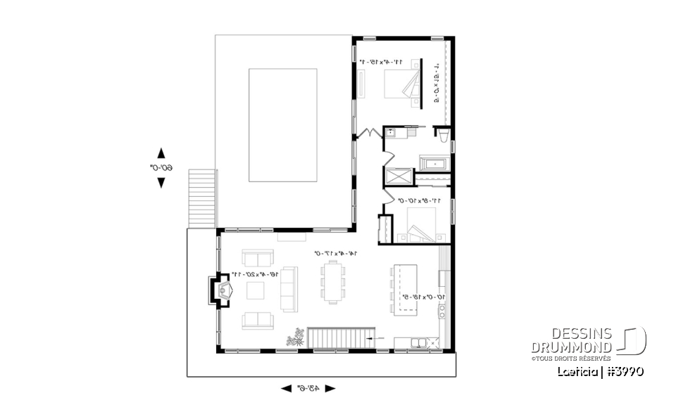 Rez-de-chaussée - Plan maison 2 à 4 chambres, intergénérationnelle, aménagement pour maximiser la vue sur piscine - Laeticia