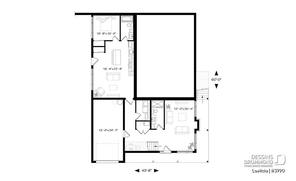 Sous-sol - Plan maison 2 à 4 chambres, intergénérationnelle, aménagement pour maximiser la vue sur piscine - Laeticia
