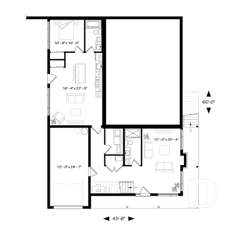 Sous-sol - Plan maison 2 à 4 chambres, intergénérationnelle, aménagement pour maximiser la vue sur piscine - Laeticia