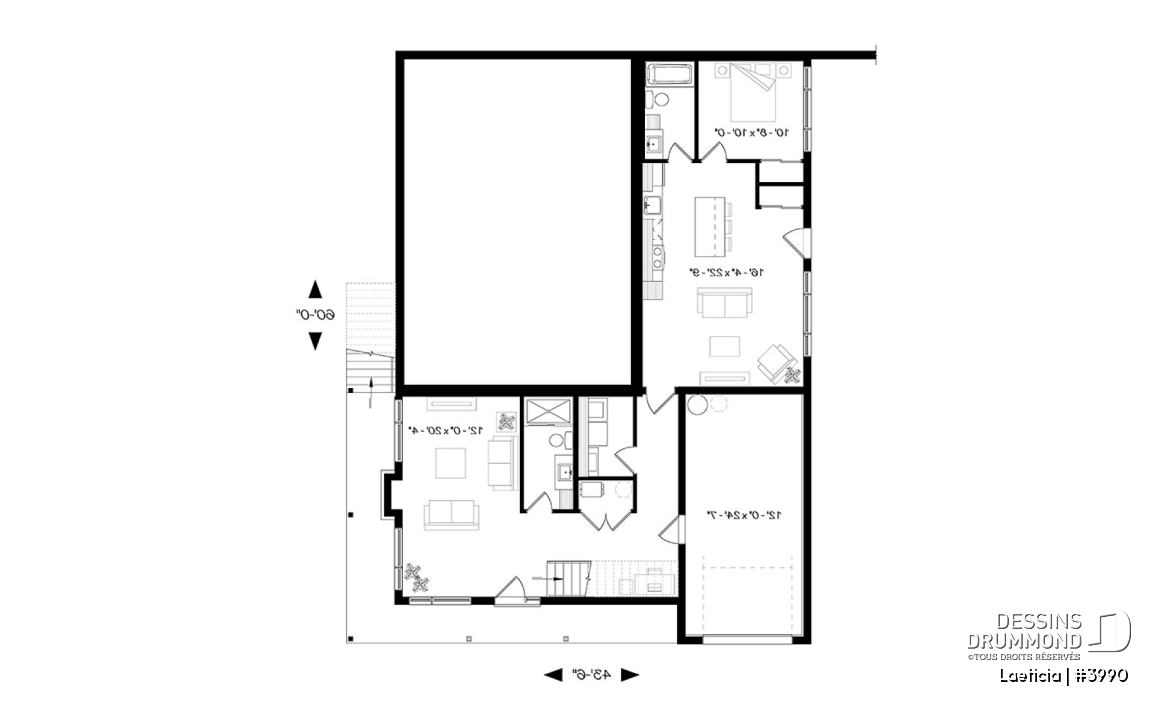 Sous-sol - Plan maison 2 à 4 chambres, intergénérationnelle, aménagement pour maximiser la vue sur piscine - Laeticia