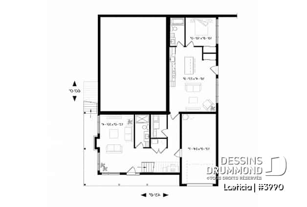 Sous-sol - Plan maison 2 à 4 chambres, intergénérationnelle, aménagement pour maximiser la vue sur piscine - Laeticia