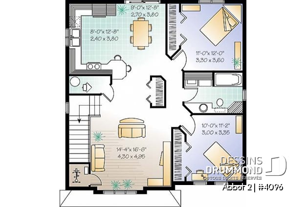 Étage - Plan de duplex,  2 chambres, belle cuisine avec comptoir lunch, rangement, aire ouverte - Abbot 2