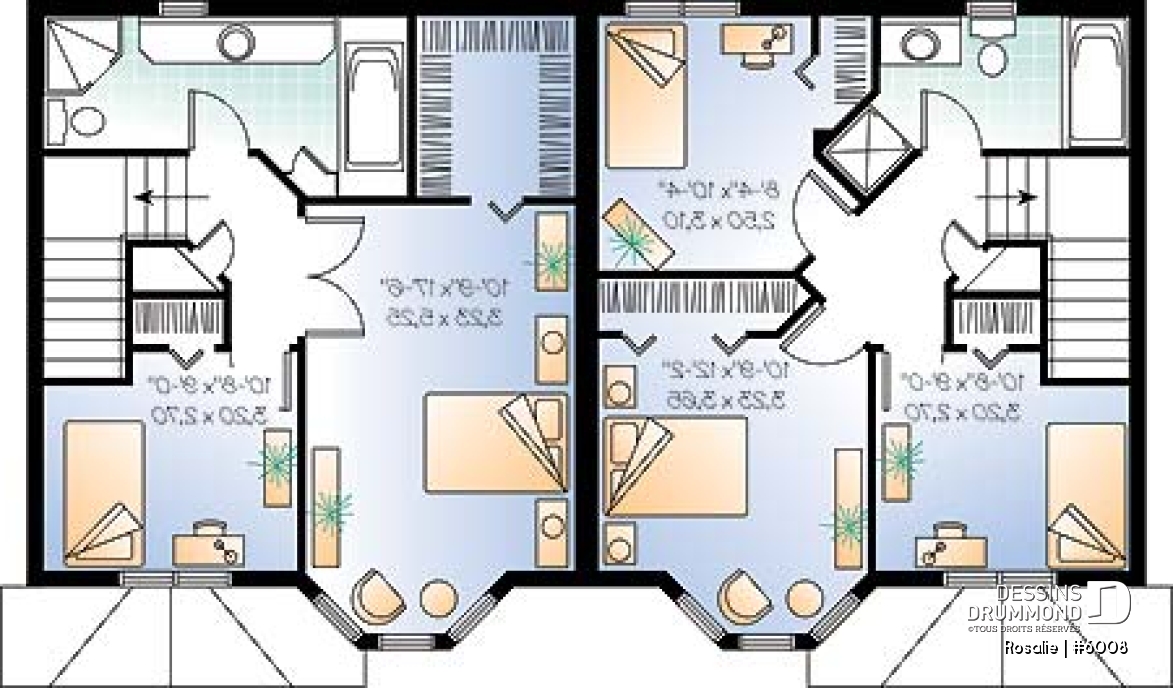 Étage - Plan de semi-détaché à étage, 2 à 3 chambres, 2 s. de bain, style victorien, belle fenestration, garde-manger - Rosalie