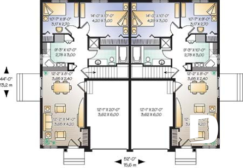 Rez-de-chaussée - Plan de jumelé avec garage, 2 chambres et sous-sol à aménager (non-fini), construction abordable - Florimont 2