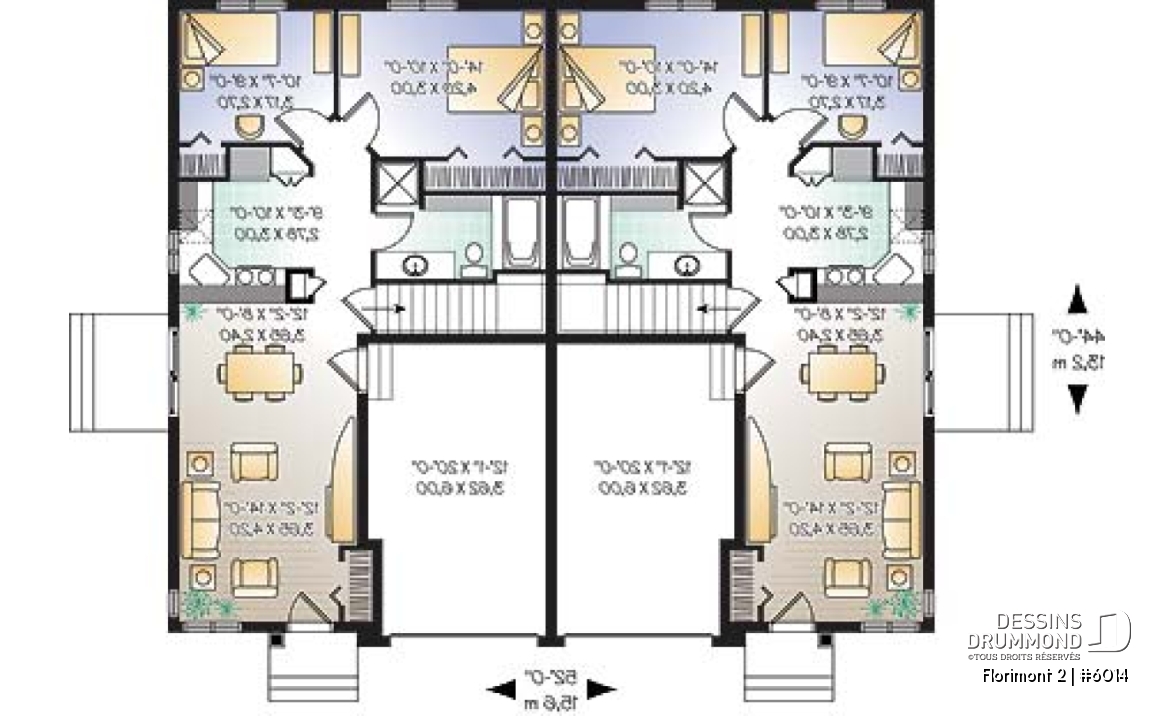 Rez-de-chaussée - Plan de jumelé avec garage, 2 chambres et sous-sol à aménager (non-fini), construction abordable - Florimont 2