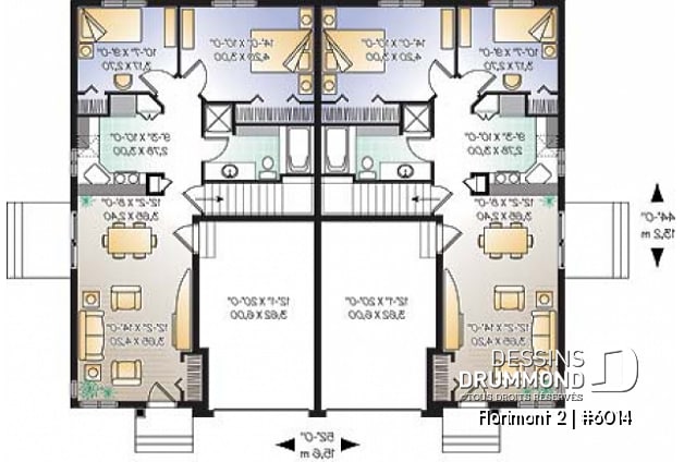 Rez-de-chaussée - Plan de jumelé avec garage, 2 chambres et sous-sol à aménager (non-fini), construction abordable - Florimont 2