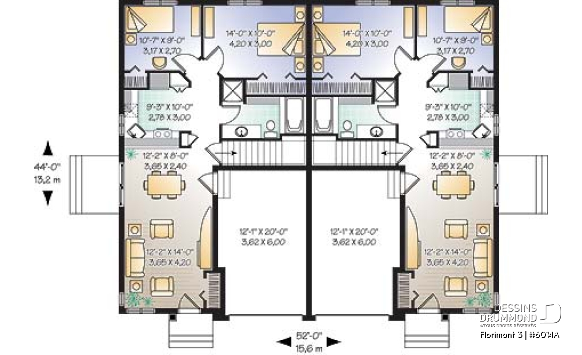 Rez-de-chaussée - Plan de jumelé avec garage, 2 chambres et sous-sol à aménager (non-fini), construction abordable - Florimont 3