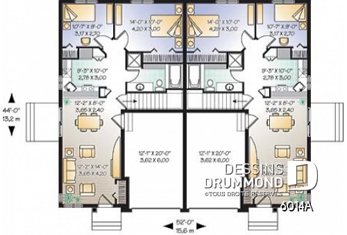 Rez-de-chaussée - Plan de jumelé avec garage, 2 chambres et sous-sol à aménager (non-fini), construction abordable - Florimont 3