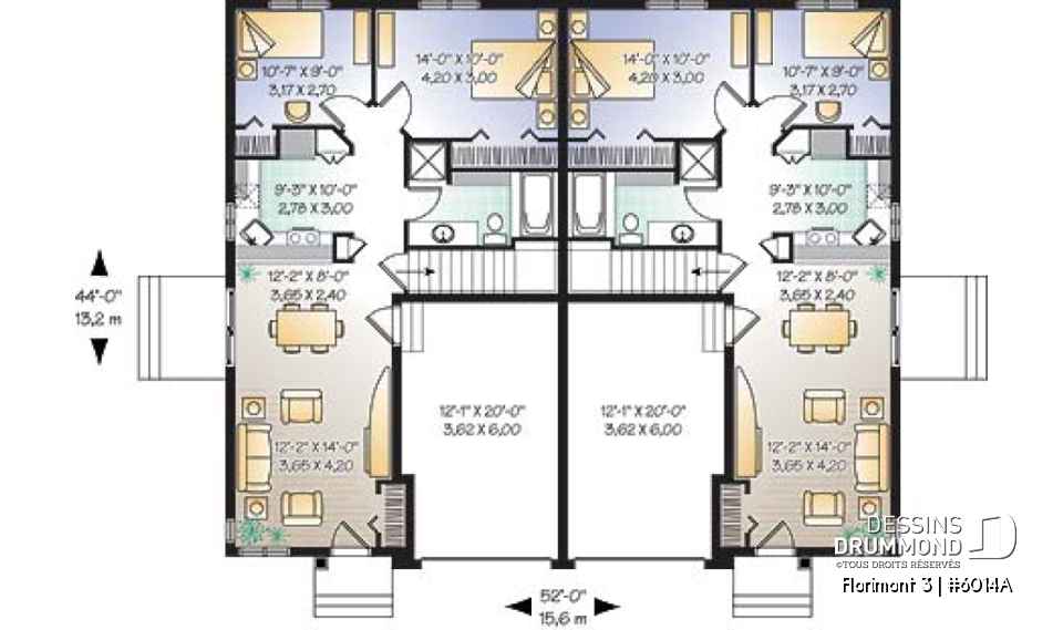 Rez-de-chaussée - Plan de jumelé avec garage, 2 chambres et sous-sol à aménager (non-fini), construction abordable - Florimont 3