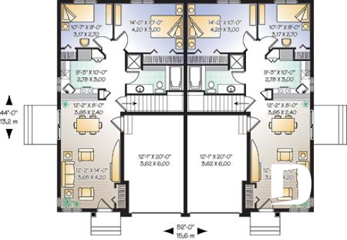 Rez-de-chaussée - Plan de jumelé avec garage, 2 chambres et sous-sol à aménager (non-fini), construction abordable - Florimont 3