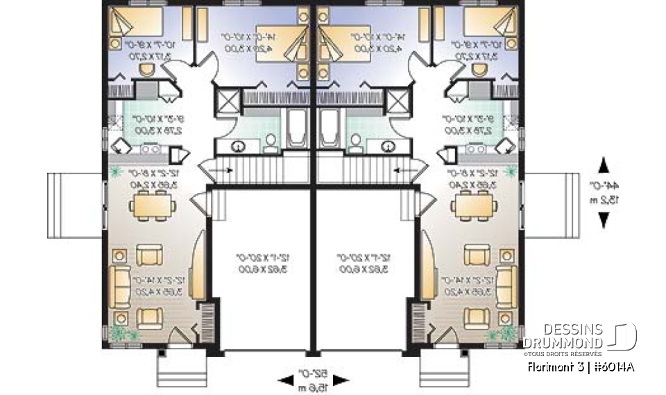 Rez-de-chaussée - Plan de jumelé avec garage, 2 chambres et sous-sol à aménager (non-fini), construction abordable - Florimont 3