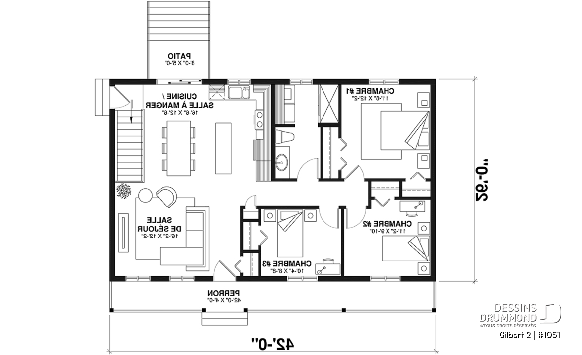 Rez-de-chaussée - Modèle maison économique 3 chambres au rez-de-chaussée, pratique pour jeunes familles - Gilbert 2