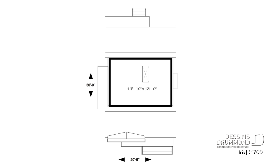 Rangement boni - Plan mini-maison 3 chambres, cuisine fonctionnelle, aire ouverte, abri moustiquaire au balcon arrière - Iris