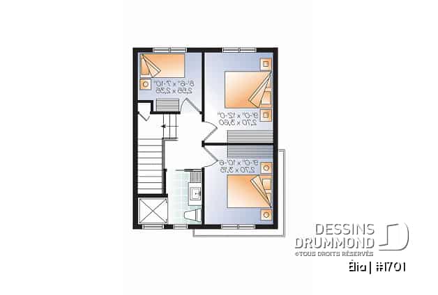 Étage 2 - Plan de petite maison moderne 3 chambres, garage, sur 3 étages, grande terrasse abritée, balcon à l'étage - Élia