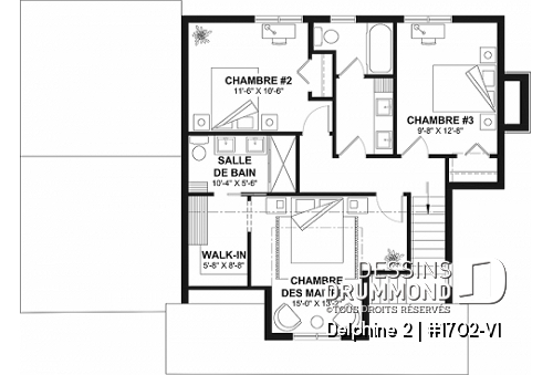 Étage - Plan de maison de campagne avec garage, 3 chambres, 2.5 s. bain, chambre des parents avec salle de bain privée - Delphine 2