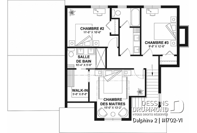 Étage - Plan de maison Canadienne avec garage, 3 chambres, 2.5 s. bain, chambre des parents avec salle de bain privée - Delphine 2