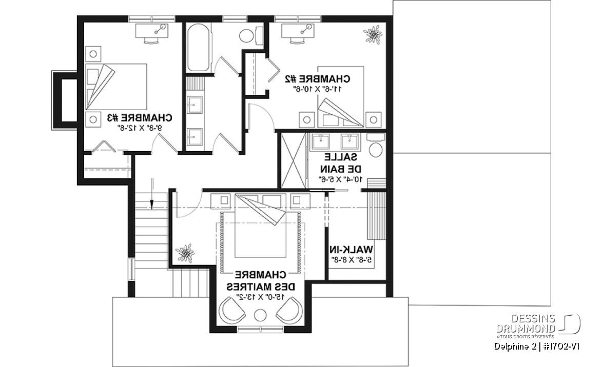 Étage - Plan de maison Canadienne avec garage, 3 chambres, 2.5 s. bain, chambre des parents avec salle de bain privée - Delphine 2